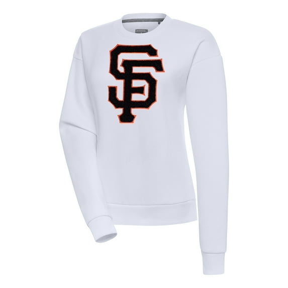 Women's Antigua White San Francisco Giants Victory Chenille Pullover Sweatshirt