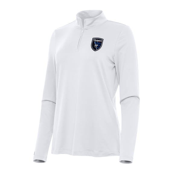 Women's Antigua White San Jose Earthquakes Reprocess Quarter-Zip Top