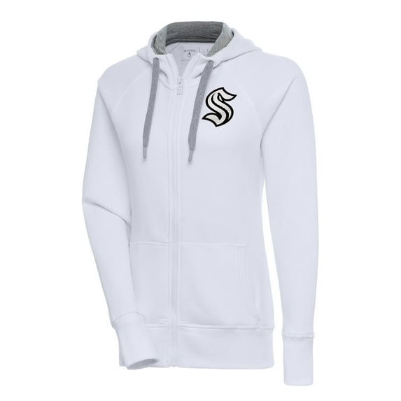 Women's Antigua White Seattle Kraken Metallic Logo Victory Full-Zip Hoodie