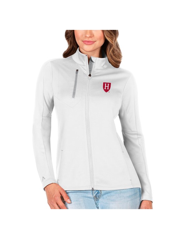 Women's Antigua White/Silver Harvard Crimson Generation Full-Zip Jacket
