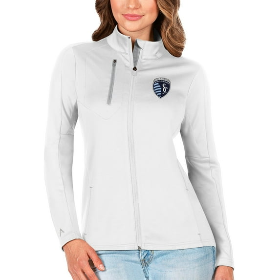 Women's Antigua White/Silver Sporting Kansas City Generation Full-Zip Jacket