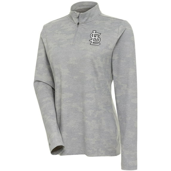 Women's Antigua White St. Louis Cardinals Brushed Metallic Respond Quarter-Zip Pullover Top
