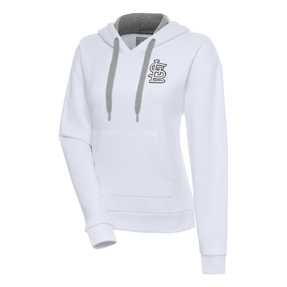 Women's Antigua White St. Louis Cardinals Brushed Metallic Victory Pullover Hoodie