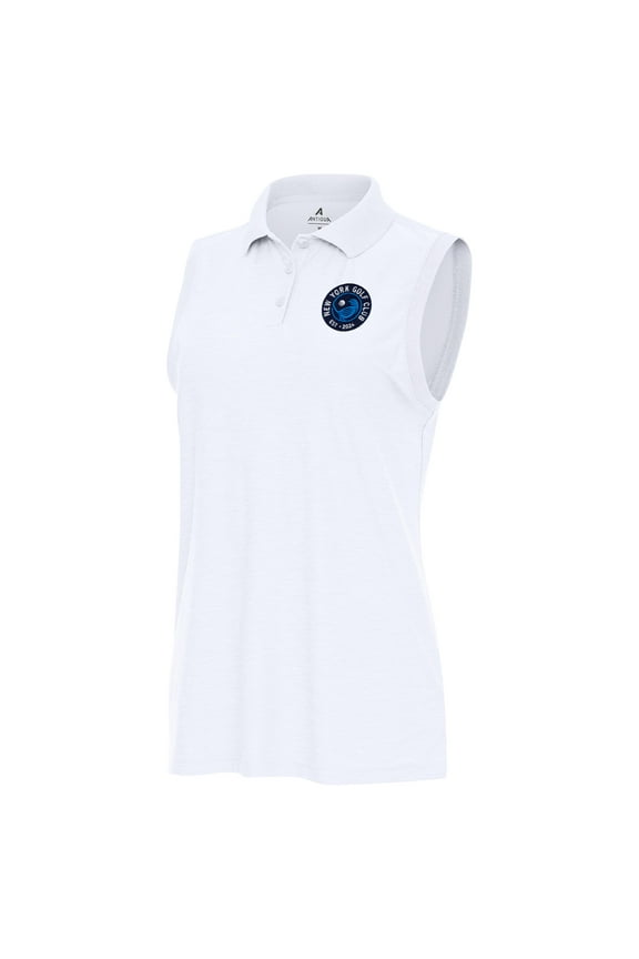 Women's Antigua White TGL New York Golf Club Recap Sleeveless Performance Polo