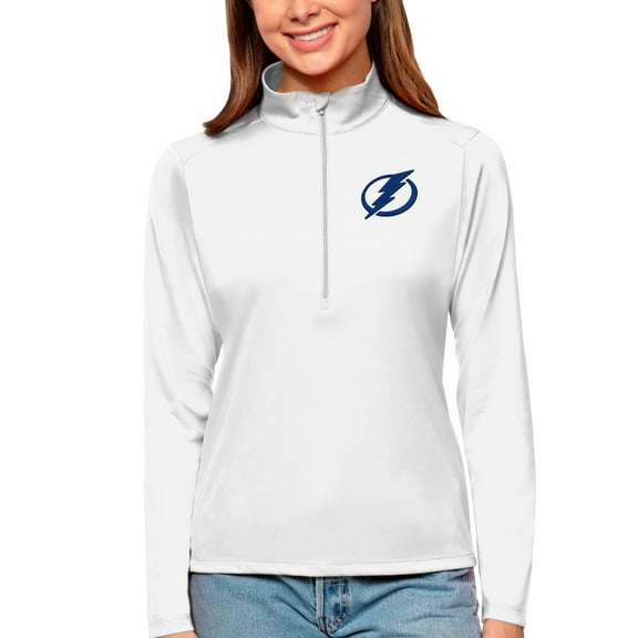 Women's Antigua White Tampa Bay Lightning Tribute Quarter-Zip Pullover Top