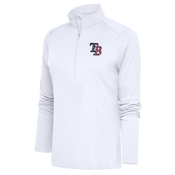 Women's Antigua  White Tampa Bay Rays Patriotic Tribute Half-Zip Pullover Top