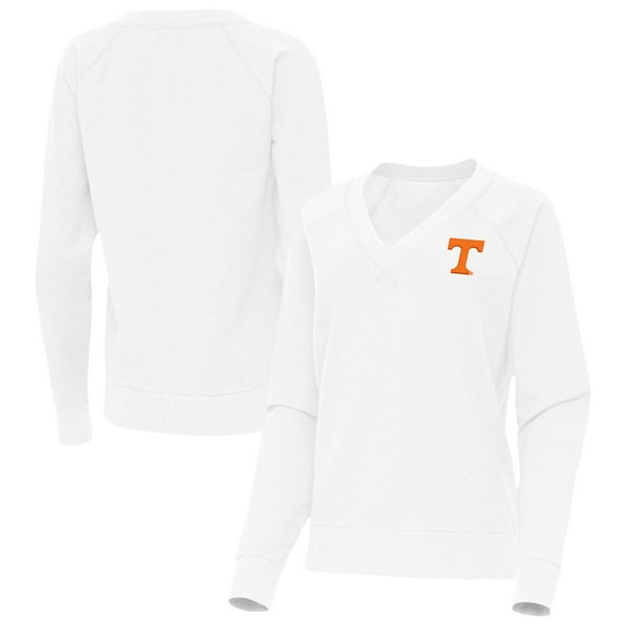 Women's Antigua White Tennessee Volunteers Varsity V-Neck Tri-Blend Pullover Sweatshirt