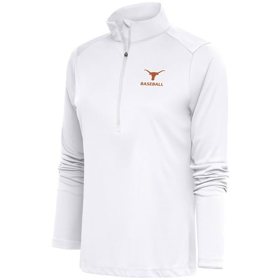 Women's Antigua White Texas Longhorns Baseball Tribute Half-Zip Pullover Top
