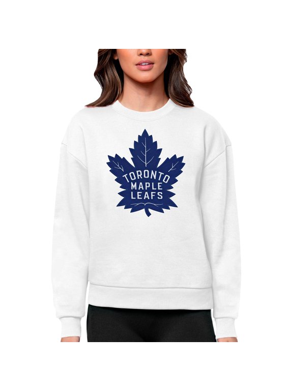 Women's Antigua White Toronto Maple Leafs Primary Logo Team Logo Victory Crewneck Pullover Sweatshirt
