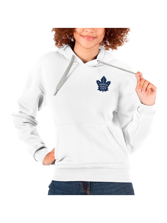 Women's Antigua White Toronto Maple Leafs Primary Logo Victory Pullover Hoodie