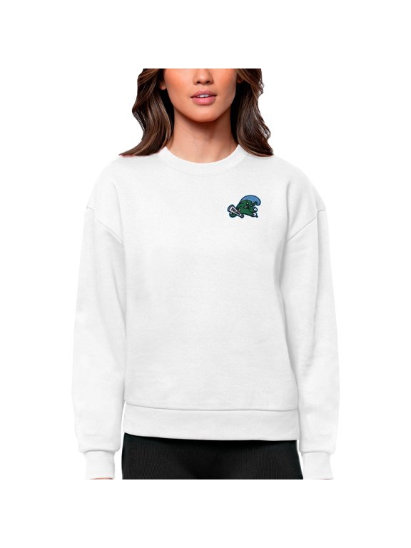Women's Antigua White Tulane Green Wave Logo Victory Crewneck Pullover Sweatshirt