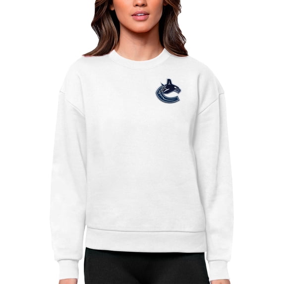 Women's Antigua White Vancouver Canucks Primary Logo Victory Crewneck Pullover Sweatshirt
