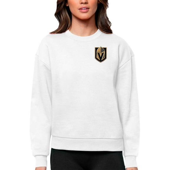 Women's Antigua White Vegas Golden Knights Primary Logo Victory Crewneck Pullover Sweatshirt