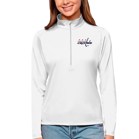 Women's Antigua White Washington Capitals Tribute Quarter-Zip Pullover Top