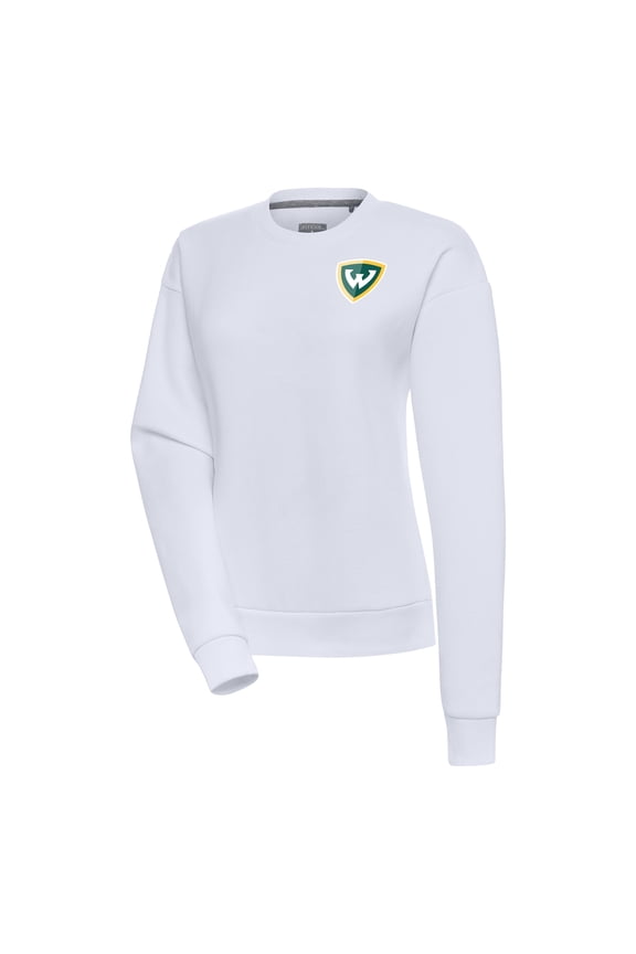 Women's Antigua White Wayne State Warriors Victory Pullover Sweatshirt