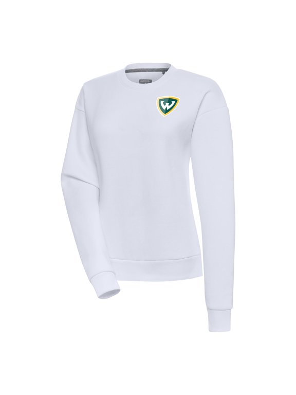 Women's Antigua White Wayne State Warriors Victory Pullover Sweatshirt