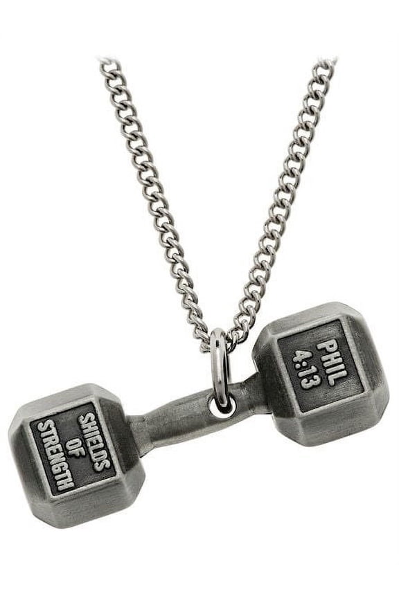 Women's Antique Finish Dumbbell Necklace-Phil.4:13 by Shields of Strength