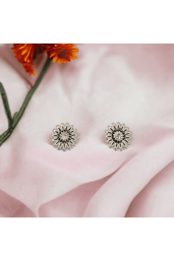Women's Antique Silver Flower Ear Sense Stud Earrings by Howard's