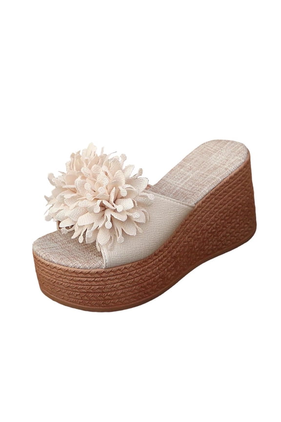 Women's Applique Flower Platform Wedges Slip On Open Toe Sandal 2026 Summer Boho Wedding Party Outdoor Beach Shoes
