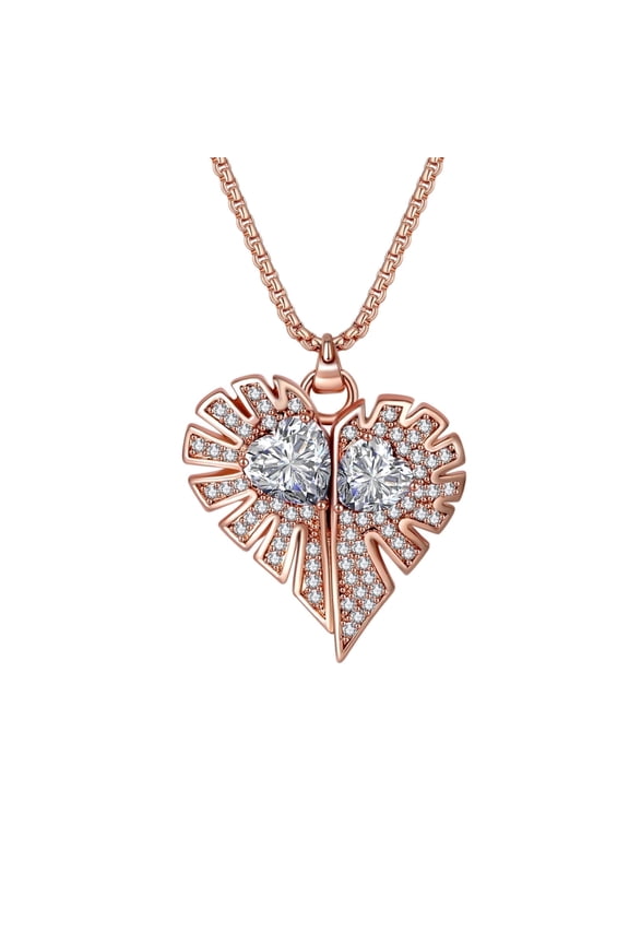 Women's April Birthstone Necklace Angel Wings Heart Rose Gold Pendant Birthday Anniversary Holiday Gift for Wife Mom Friend