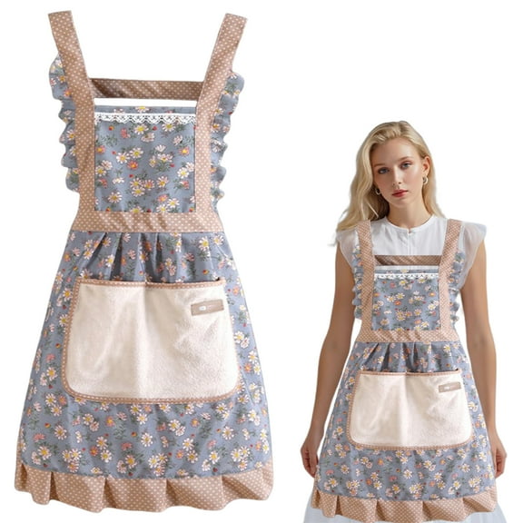 Women's Apron Kitchen Apron With Pocket Printed Cotton Canvas Aprons For Women Cooking Grill Baking Apron Kitchen Cooking Home Use Oil Prevention Work Cover, Blue