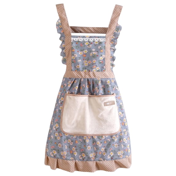 Women's Apron with Pocket, Printed Cotton Canvas Kitchen Apron, Oil-Resistant, Comfortable Cooking, Baking, Grill Apron for Home, Work, BBQ Use