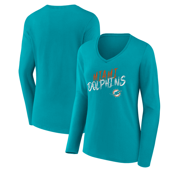 Women's Aqua Miami Dolphins Hustle Long Sleeve V-Neck T-Shirt