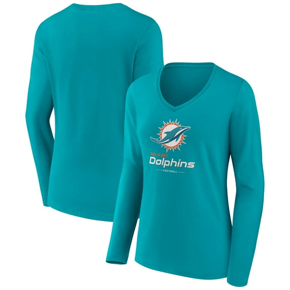 Women's Aqua Miami Dolphins Logo Team Lockup Long Sleeve V-Neck T-Shirt