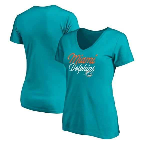 Women's Aqua Miami Dolphins Long Stride V-Neck T-Shirt