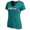 thumbnail image 1 of Women's Aqua Miami Dolphins Wordmark V-Neck T-Shirt, 1 of 3