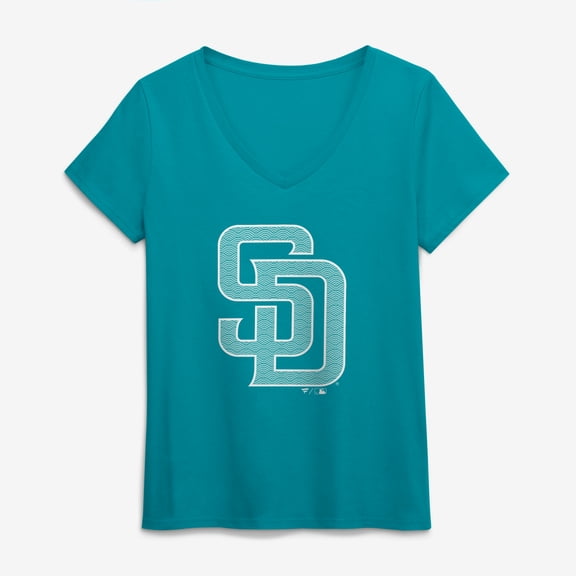 Women's Aqua San Diego Padres Summer Wave V-Neck T-Shirt