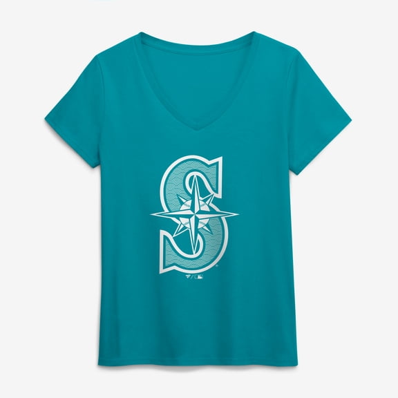 Women's Aqua Seattle Mariners Summer Wave V-Neck T-Shirt