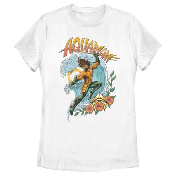 Women's Aquaman and the Lost Kingdom Retro Action Pose Graphic Tee White 2X Large