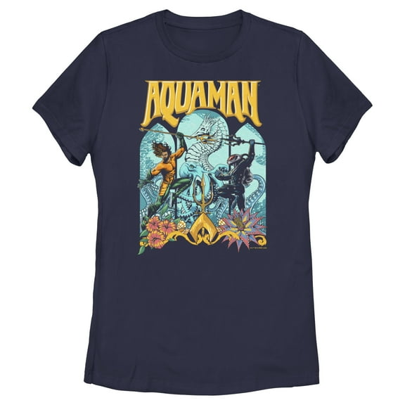 Women's Aquaman and the Lost Kingdom Retro Window Poster  Graphic Tee Navy Blue Small