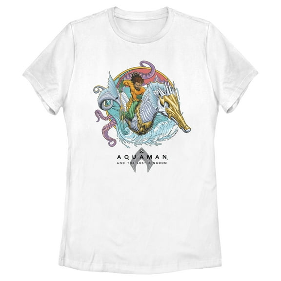 Women's Aquaman and the Lost Kingdom Seahorse Logo Graphic Tee White 2X Large