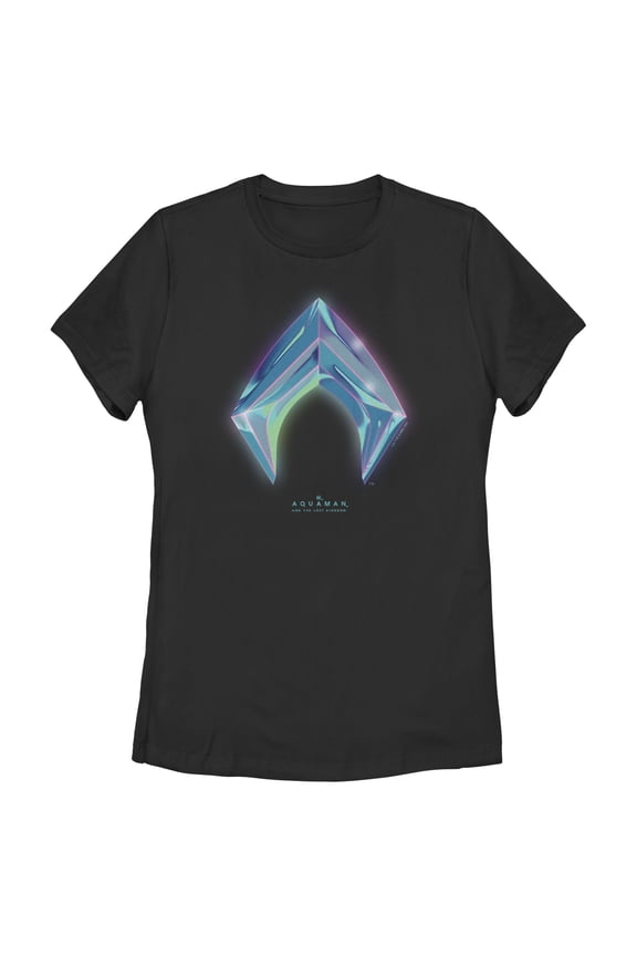 Women's Aquaman and the Lost Kingdom Shiny Emblem Graphic Tee Black Small