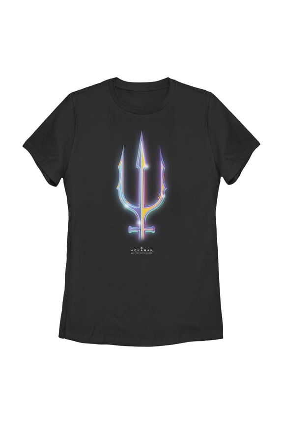 Women's Aquaman and the Lost Kingdom Shiny Trident Graphic Tee Black Small