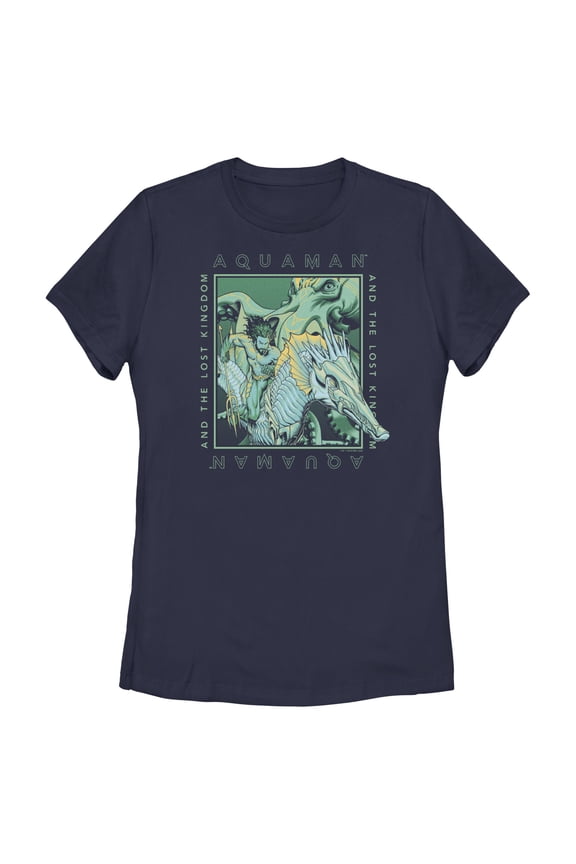 Women's Aquaman and the Lost Kingdom Topo Square  Graphic Tee Navy Blue Small