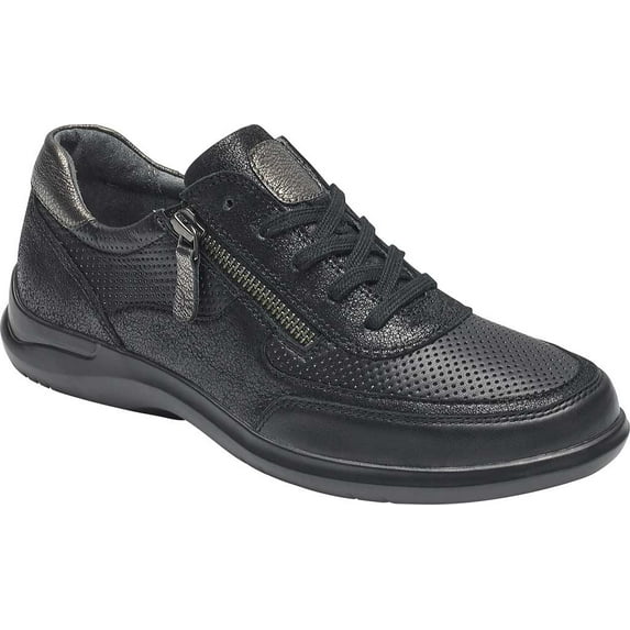 Women's Aravon Power Comfort Tie Sneaker Black Leather 7 2A