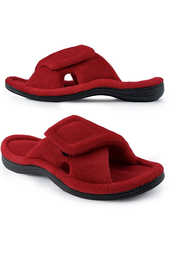 Women's Arch Support Diabetic Slippers Memory Foam House Shoes Orthotic Heel Cup Arthritis Edema Slippers with Adjustable Strap, Red 5/6