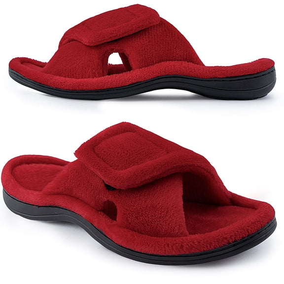 Women's Arch Support Diabetic Slippers Memory Foam House Shoes Orthotic Heel Cup Arthritis Edema Slippers with Adjustable Strap, Red 6.5/7.5
