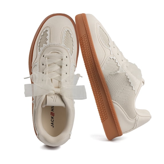 Women’s Arch Support Platform Sneakers, Lace Detail Low Top Casual Shoes with Supportive Insole, Ribbon Laces and Rubber Sole for Walking