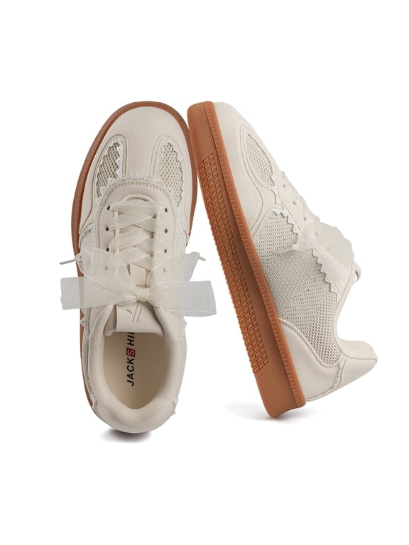 Women’s Arch Support Platform Sneakers, Lace Detail Low Top Casual Shoes with Supportive Insole, Ribbon Laces and Rubber Sole for Walking