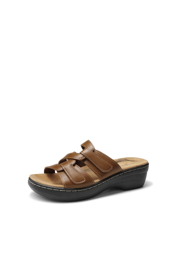 Womens Casual Arch Support Slide Sandals Slip on Flat Sandals Plantar Fasciitis Soft Cushion Slippers