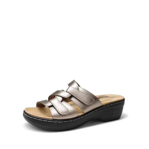 Women's Arch Support Slides - Adjustable Straps & Comfortable Wedge Heel, Soft Faux Suede Lining