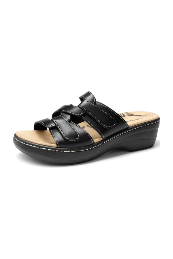 Womens Casual Arch Support Slide Sandals Slip on Flat Sandals Plantar Fasciitis Soft Cushion Slippers