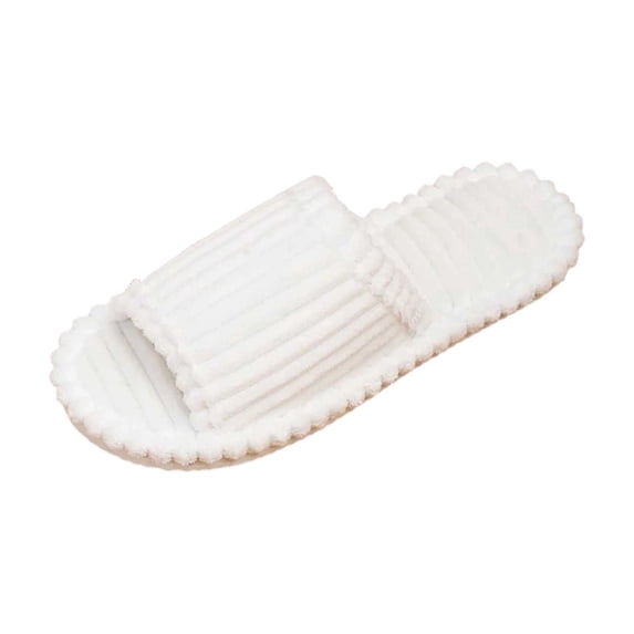 Women's Arch Support Slippers – Bedroom Slippers for Woman, Cozy Memory Foam Slip On Indoor House Shoes, Corduroy Open Toe Ladies Slides Indoor White-A