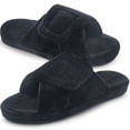 thumbnail image 1 of Women's Arch Support Slippers Memory Foam Orthotic Heel Cup Arthritis Edema House Shoes with Velcro Closure, Black 7, 1 of 6