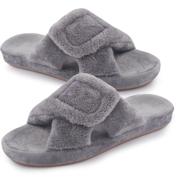 Women's Arch Support Slippers Memory Foam Orthotic Heel Cup Arthritis Edema House Shoes with Velcro Closure, Gray 11