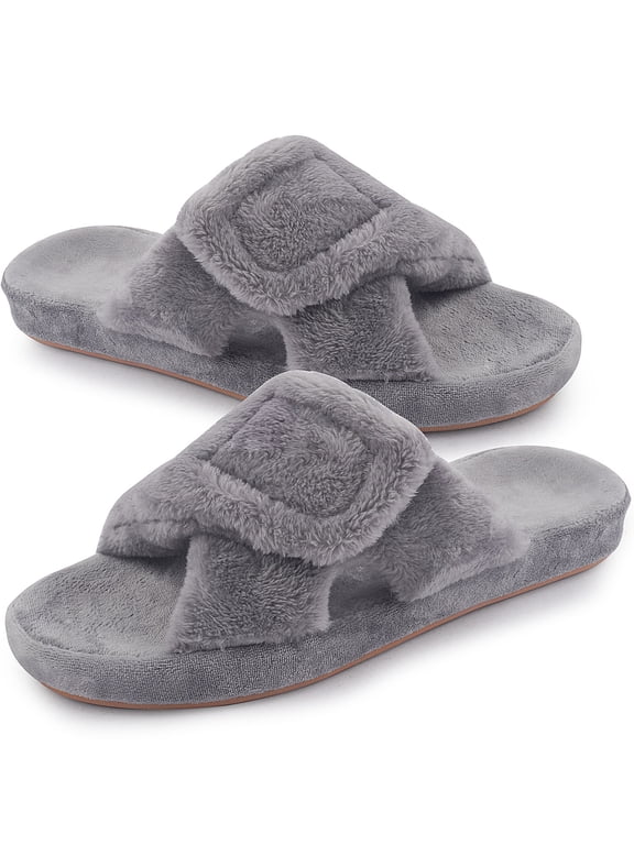 Women's Arch Support Slippers Memory Foam Orthotic Heel Cup Arthritis Edema House Shoes with Velcro Closure, Gray 11